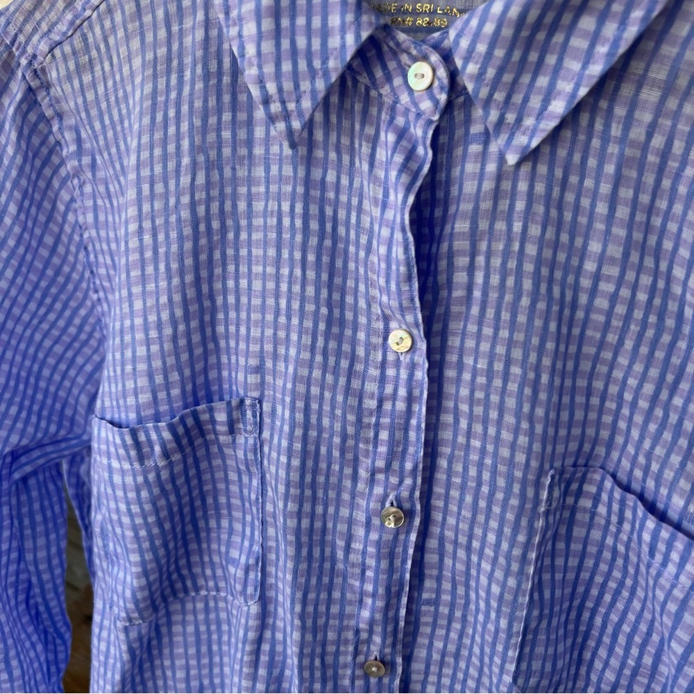 Lilly Pulitzer 100% Linen Button Down Shirt Women’s Purple Blue Plaid Size Large - Picture 6 of 15